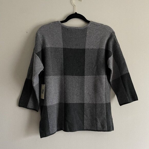 Max Studio Women SZ S Gray Plaid 3/4 Sleeve Pullover Tunic Hemline Sweater NWT - Picture 8 of 9